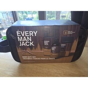 Every Man Jack Sandalwood Body Gift Set Deodorant Body Wash Shampoo Bag New